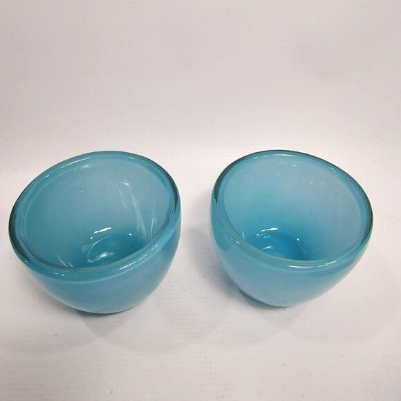 2 Light Blue 3.75" Glass Votive Tea Light Candle Holders Chunky - Picture 10 of 10